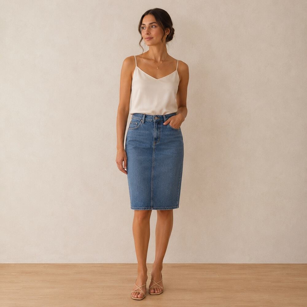 Anthropologie Pilcro Denim Pencil Skirt Knee Length 90s Minimalist Size 4